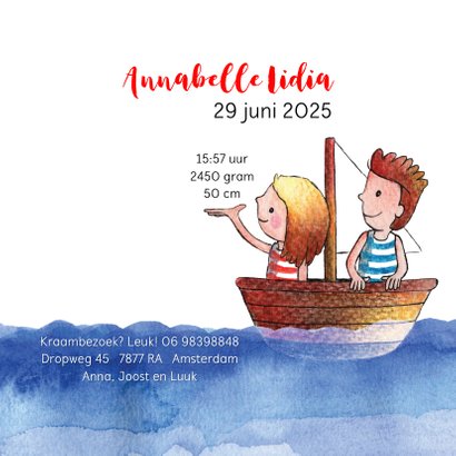 Geboortekaartje zusje bootje op zee 3