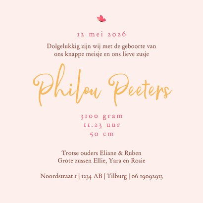 Geboortekaartje zusje uiltjes lief schattig boom bloemen 3