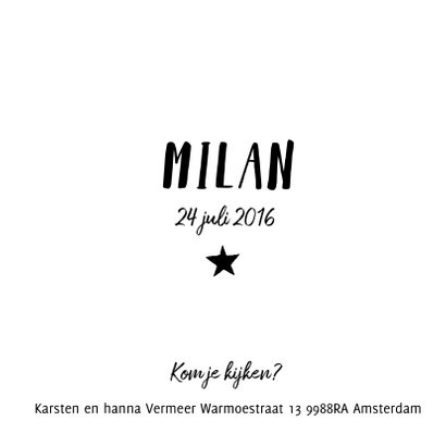 Geboortekaartje zwart wit Milan 3