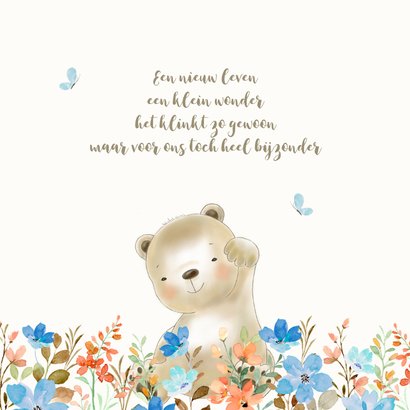 Geboortekaartjes - Beertje met bloemen jongen 2
