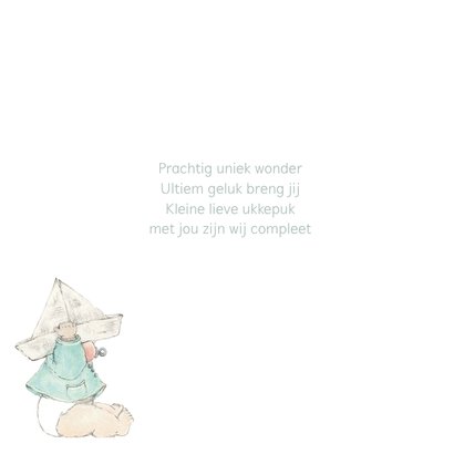 Geboortekaartjes - Pentekening baby met papieren hoedje 2