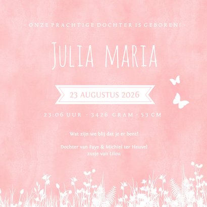 Geboortekaartjes silhouet meisje op schommel met vlinders 3