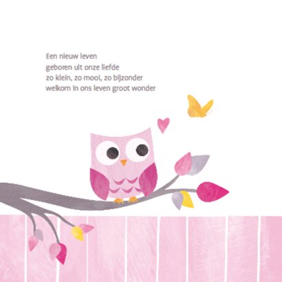 Geboortje meisje uiltje roze 2