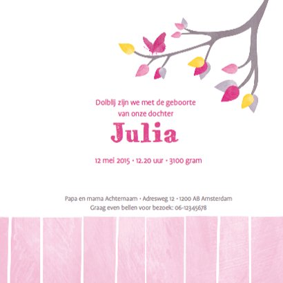 Geboortje meisje uiltje roze 3