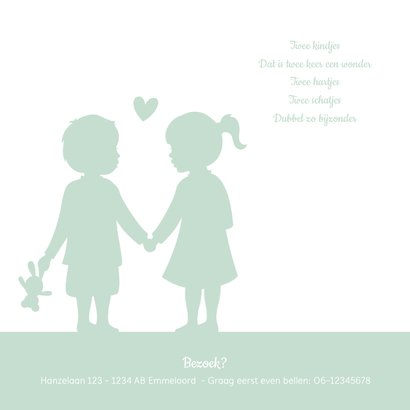 Geboortkaartje tweeling silhouet jongen meisje hand in hand 2
