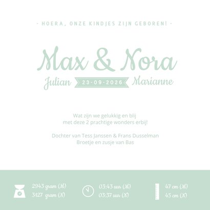 Geboortkaartje tweeling silhouet jongen meisje hand in hand 3