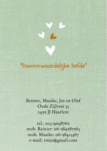 Geboren linnen aquarel grijsgroen hartjes 2