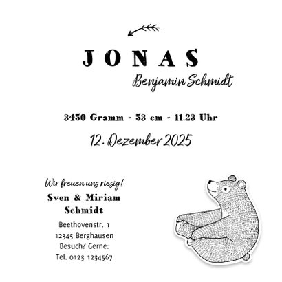 Geburtskarte Bär Illustration schwarzweiß 3