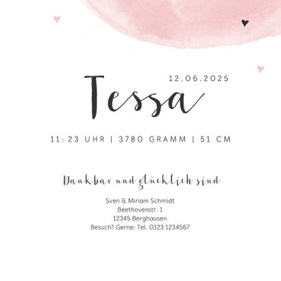 Geburtskarte Elefant Aquarell rosa Foto innen 3
