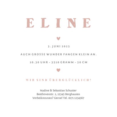 Geburtskarte Elefanten Foto rosa innen 3