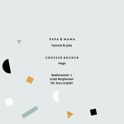 Geburtskarte grafische Konfetti blaue Akzente 2