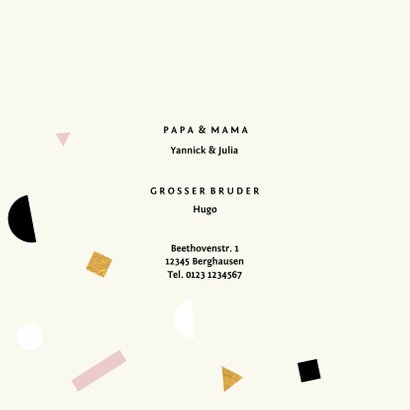 Geburtskarte grafische Konfetti rosa Akzente 2