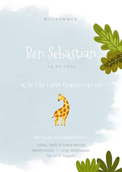 Geburtskarte kleine Giraffe Foto innen 3