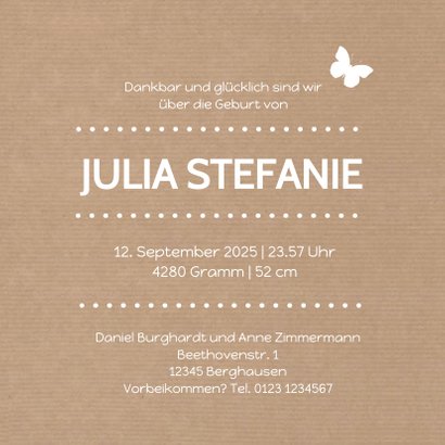 Geburtskarte Silhouette Kraftpapier Mädchen 3