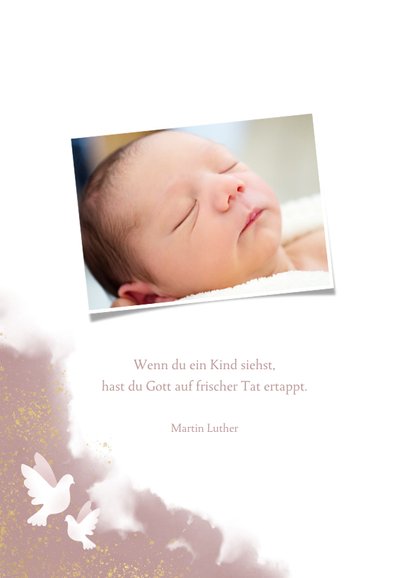 Geburtskarte Taube rosé Foto innen 2