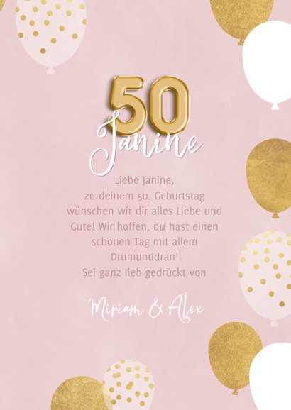 Geburtstagskarte 50 Geburtstag Rosa Gold Kaartje2go