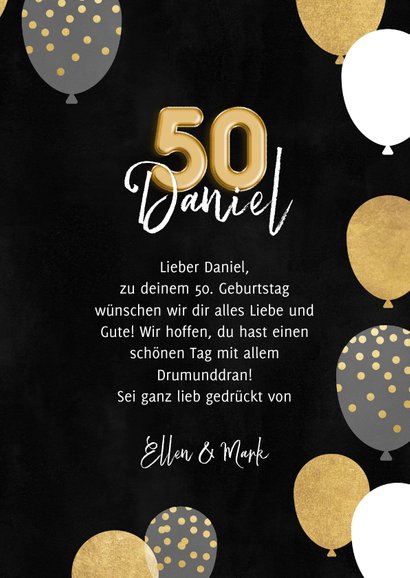 Geburtstagskarte 50 Geburtstag Schwarz Gold Kaartje2go