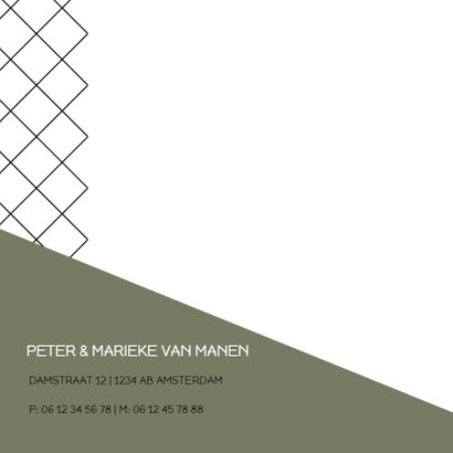 Geometrisch geboortekaartje met groene en gele vlakken 2