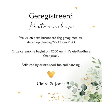 Geregistreerd partnerschap kaart uitnodiging groen botanisch 3