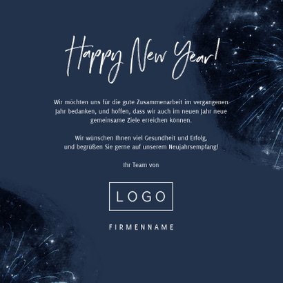 Geschäftliche Neujahrskarte Happy New Year mit Feuerwerk 3