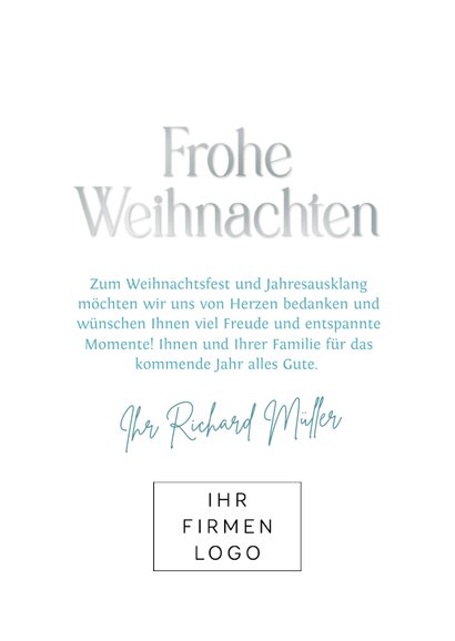 Geschäftliche Weihnachtskarte blaue Weihnachtskugeln 3