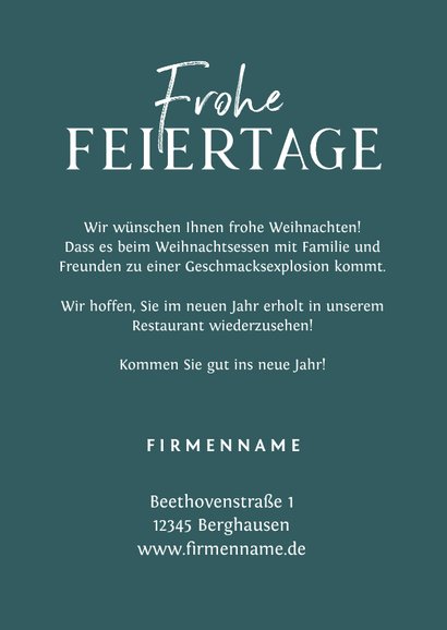 Geschäftliche Weihnachtskarte Gastronomie mit Tannenzweigen 3