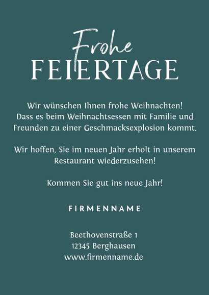 Geschäftliche Weihnachtskarte Gastronomie mit Tannenzweigen 3