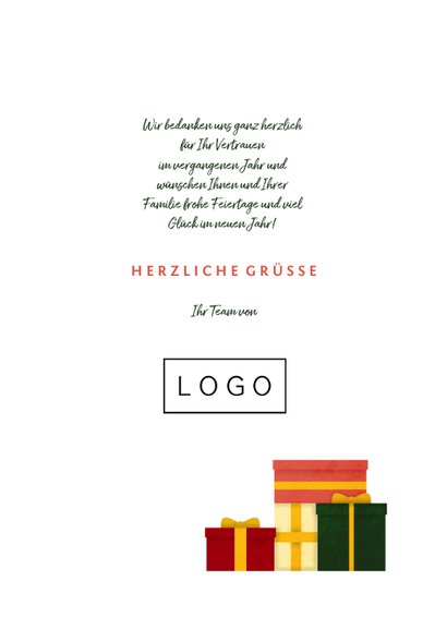 Geschäftliche Weihnachtskarte mit Baum aus Geschenken 3