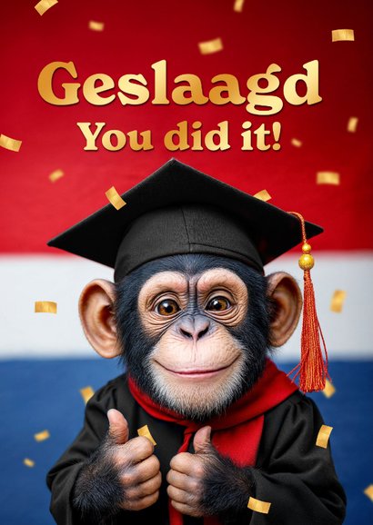 Geslaagd kaart apetrots aap vlag examens confetti 2