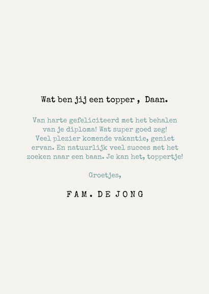 Geslaagd kaart jij bent een topper met blauw lintje 3