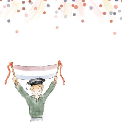 Geslaagd kaart jongen met afstudeerhoed en confetti 2