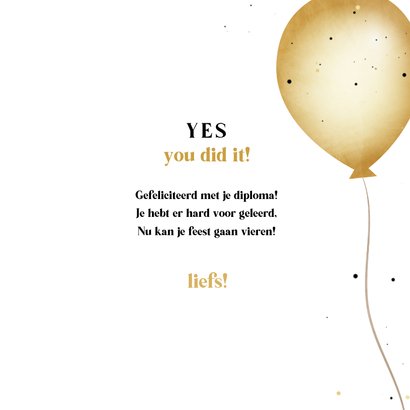 Geslaagd kaart met ballonnen YES you did it 3