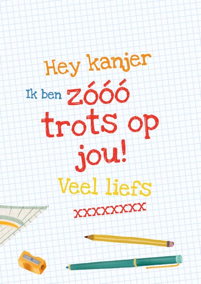 Geslaagd-kaart met foto en schoolspullen 3
