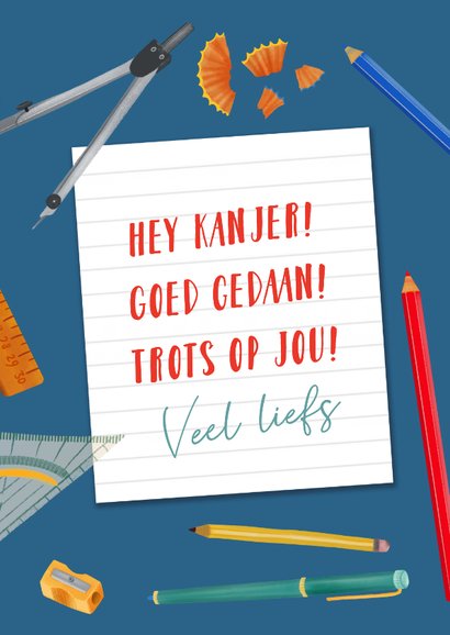 Geslaagd-kaart met geodriehoek en passer 3