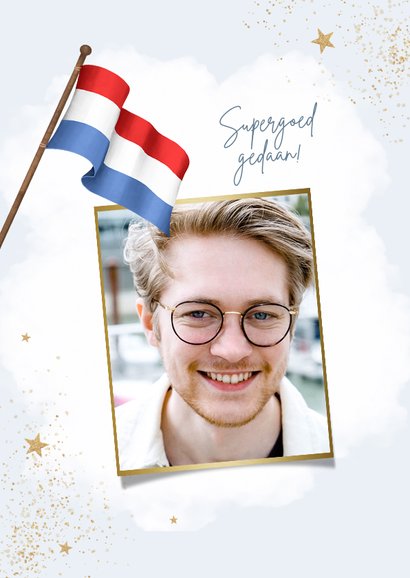 Geslaagd kaart Nederlandse vlag rugzak diploma goud sterren 2