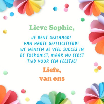 Geslaagd kaart regenboog slingers 3