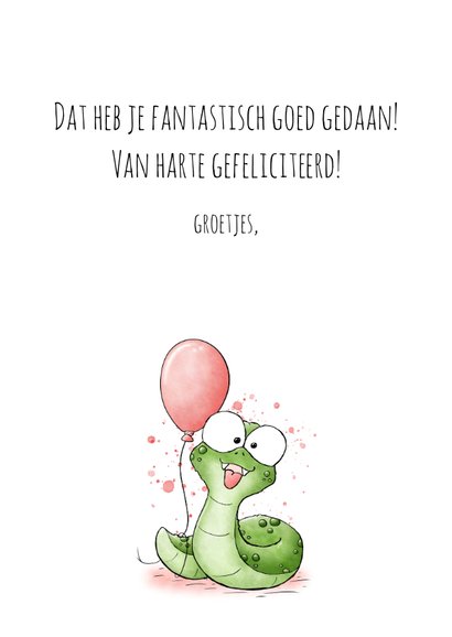 Geslaagd kaart slang met ballon gessslaagd 3