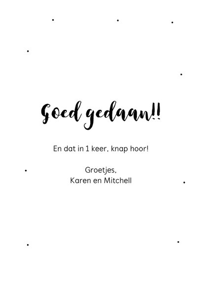 Geslaagd kaart voor rijbewijs met gele kever en ballonnen 3