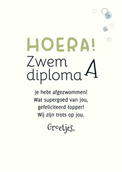 Geslaagd kaart zwemdiploma A grappige kikker 3
