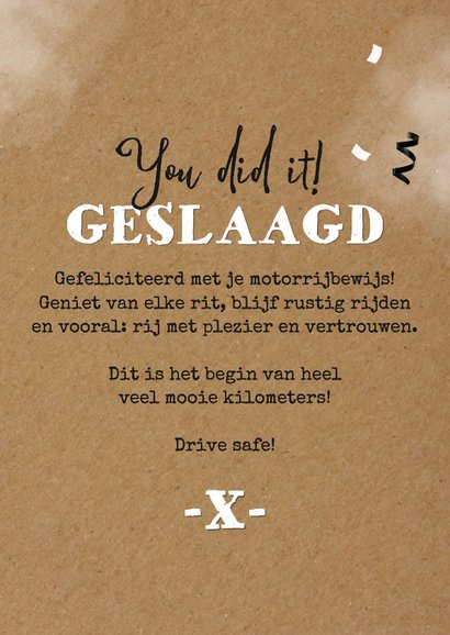 Geslaagd motorrijbewijs motor stoer you did it kraft 3