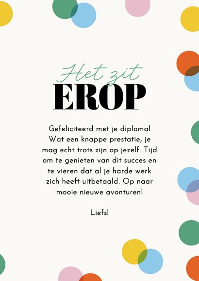 Geslaagdkaart confetti het zit erop afstudeerhoedjes 3