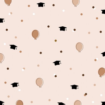 Geslaagdkaart hoera met confetti en afstudeerhoedjes beige 2