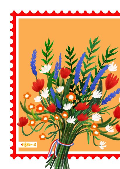 Geslaagdkaart in postzegelvorm met rood-wit-blauwe bloemen 2