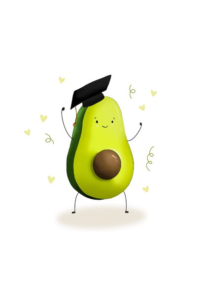 Geslaagdkaart met illustratie van een blije avocado 2