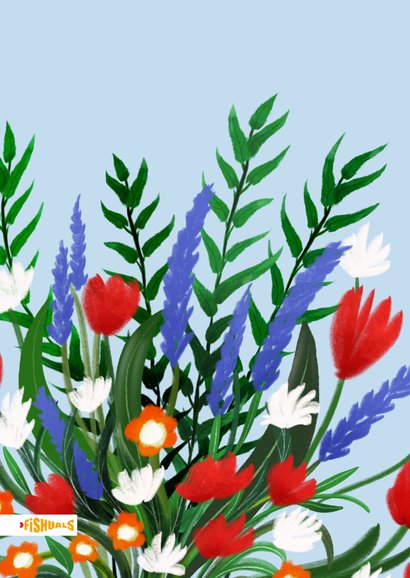 Geslaagdkaart met naamkaartje en boeket in rood-wit-blauw 2