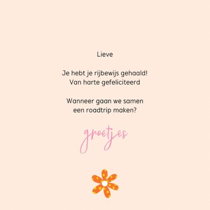 Geslaagdkaart rijbewijs oranje bloemen 3