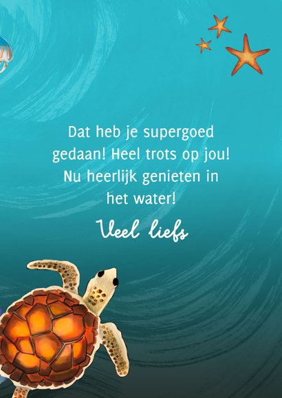 Geslaagdkaart voor zwemdiploma A met zeedieren 3