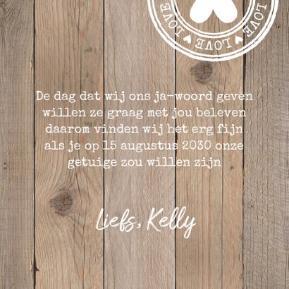 Getuigekaart typografie houtprint hartje 3