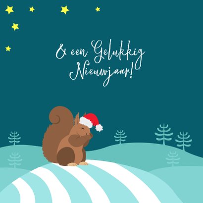 Gezellige kerstkaart met meisje en eekhoorn 2