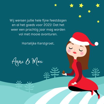 Gezellige kerstkaart met meisje en eekhoorn 3